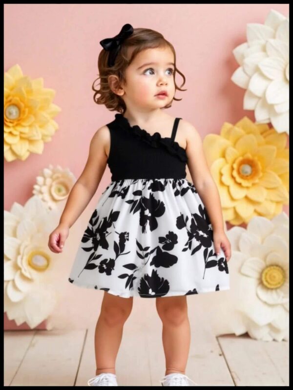 Girls' Off-Shoulder Floral Print Dress - Sleeveless, Polyester Blend, Perfect for Summer Vacations, Machine Washable, Clothes for Girls - Image 11