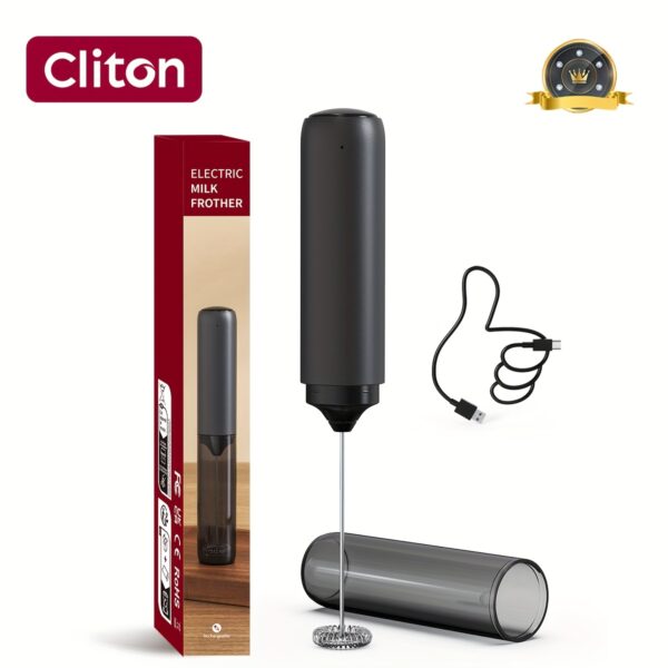 CLITON Rechargeable Electric Milk Frother - Compact, Automatic Whisk, Matte Black, Portable for Coffee, Tea & DIY Drinks - Image 5
