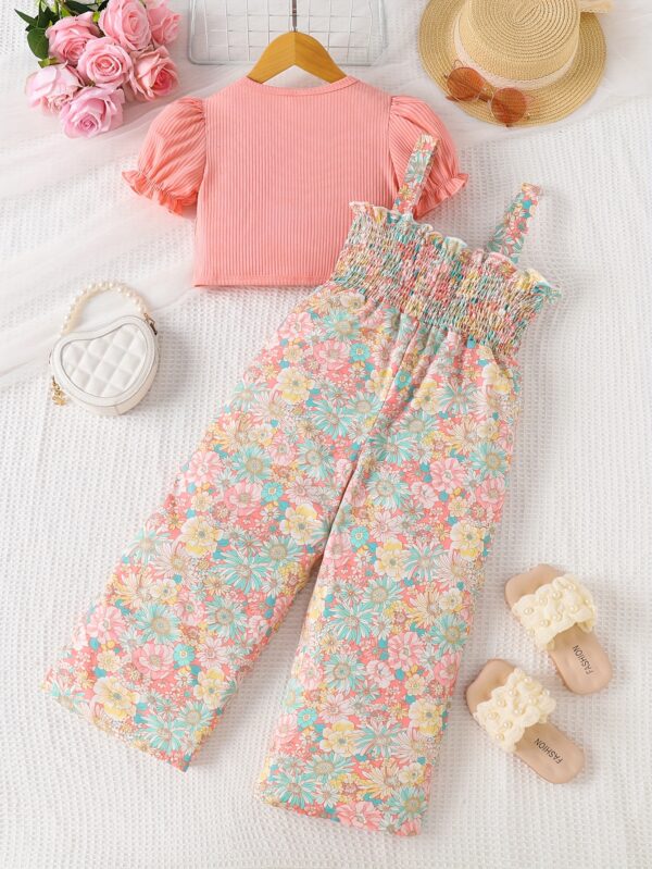 Bohemian style summer floral print pleated suspender jumpsuit for girls, outdoor wear for Youngsters, Perfect for Outdoor - Image 2
