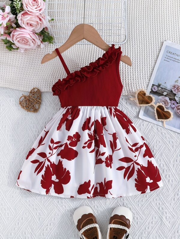 Girls' Off-Shoulder Floral Print Dress - Sleeveless, Polyester Blend, Perfect for Summer Vacations, Machine Washable, Clothes for Girls - Image 3