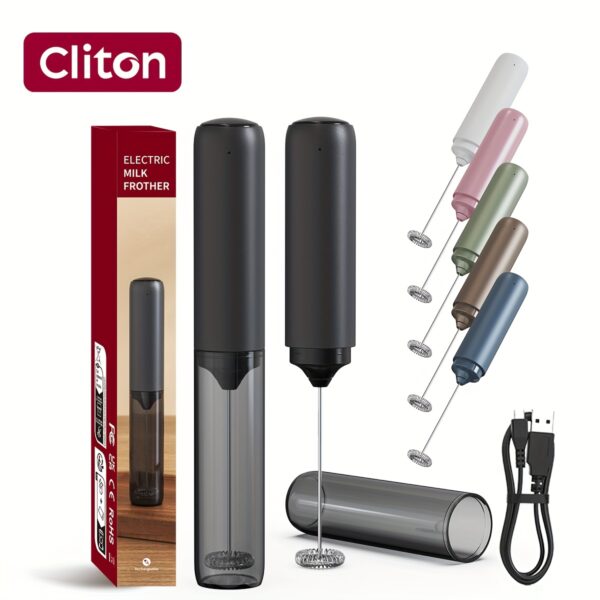CLITON Rechargeable Electric Milk Frother - Compact, Automatic Whisk, Matte Black, Portable for Coffee, Tea & DIY Drinks - Image 11