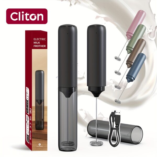 CLITON Rechargeable Electric Milk Frother - Compact, Automatic Whisk, Matte Black, Portable for Coffee, Tea & DIY Drinks - Image 2