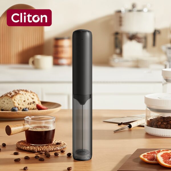 CLITON Rechargeable Electric Milk Frother - Compact, Automatic Whisk, Matte Black, Portable for Coffee, Tea & DIY Drinks