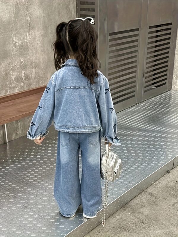 Girls' Bow Denim Set Spring/Summer New Trendy Fashion, Perfect for Outdoor - Image 5