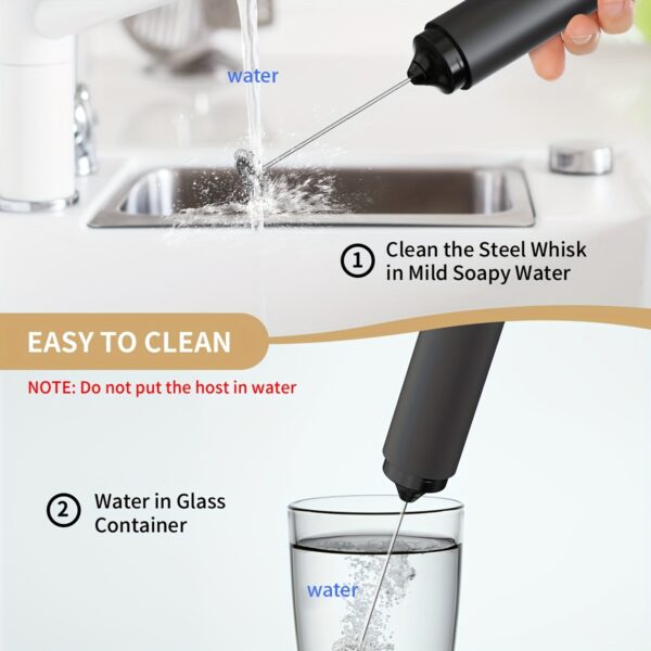 CLITON Rechargeable Electric Milk Frother - Compact, Automatic Whisk, Matte Black, Portable for Coffee, Tea & DIY Drinks - Image 9