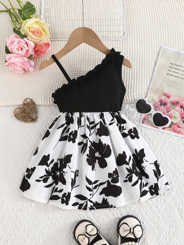 Girls' Off-Shoulder Floral Print Dress - Sleeveless, Polyester Blend, Perfect for Summer Vacations, Machine Washable, Clothes for Girls - Image 4