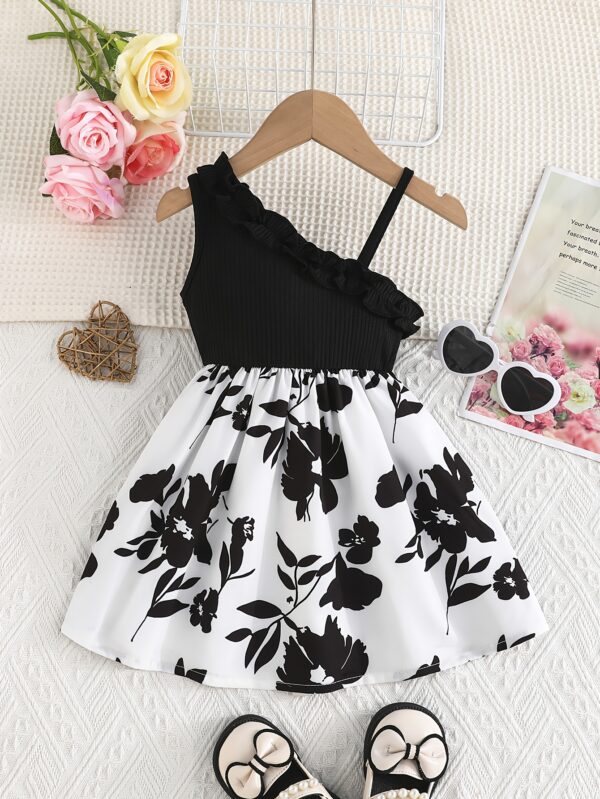 Girls' Off-Shoulder Floral Print Dress - Sleeveless, Polyester Blend, Perfect for Summer Vacations, Machine Washable, Clothes for Girls - Image 6