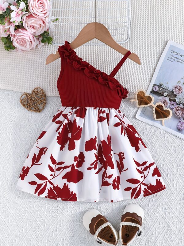 Girls' Off-Shoulder Floral Print Dress - Sleeveless, Polyester Blend, Perfect for Summer Vacations, Machine Washable, Clothes for Girls